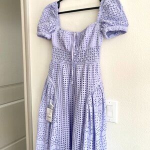 Self-Portrait Lilac Cotton Broderie Anglaise Midi Dress